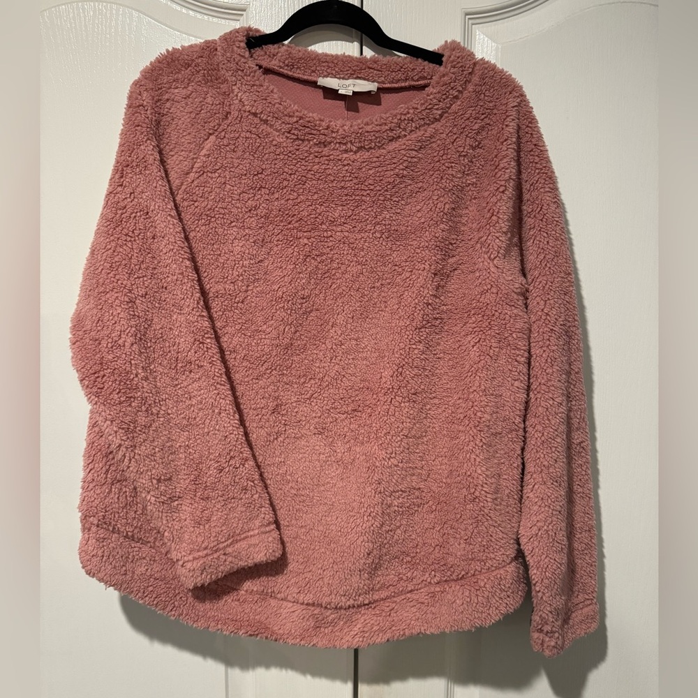 NWT LOFT Sz L Sherpa pink crewneck pullover/sweatshirt